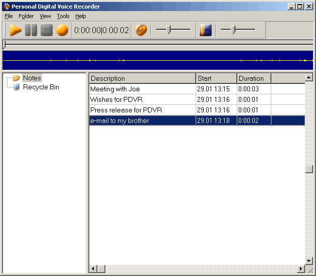 Personal Digital Voice Recorder Screenshot